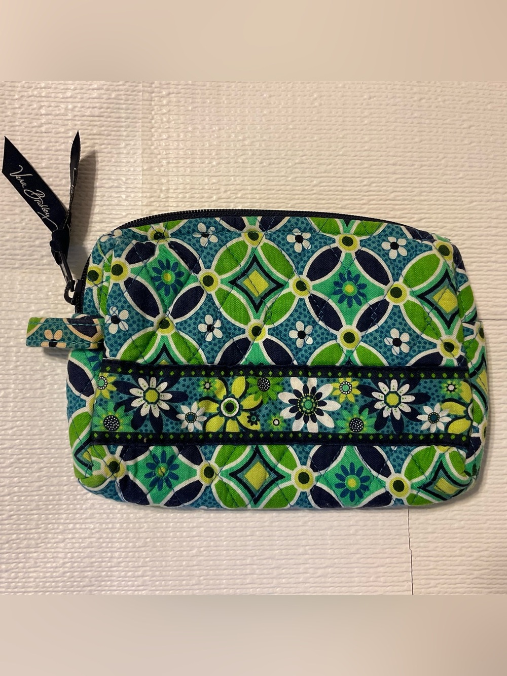 Vera Bradley Quilted Floral Pattern Cosmetic Bag – Blue & Green